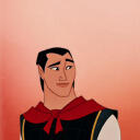 A coral picture of Li Shang from Mulan. He is looking off to the side with a soft expression.